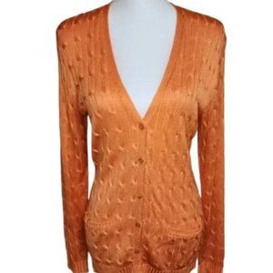 Ralph Lauren Black Label 100% Silk Cable Knit Cardigan Orange Size L